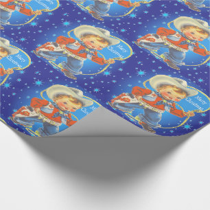 Papel De Regalo Pequeño vaquero retro con Felices Navidad de la