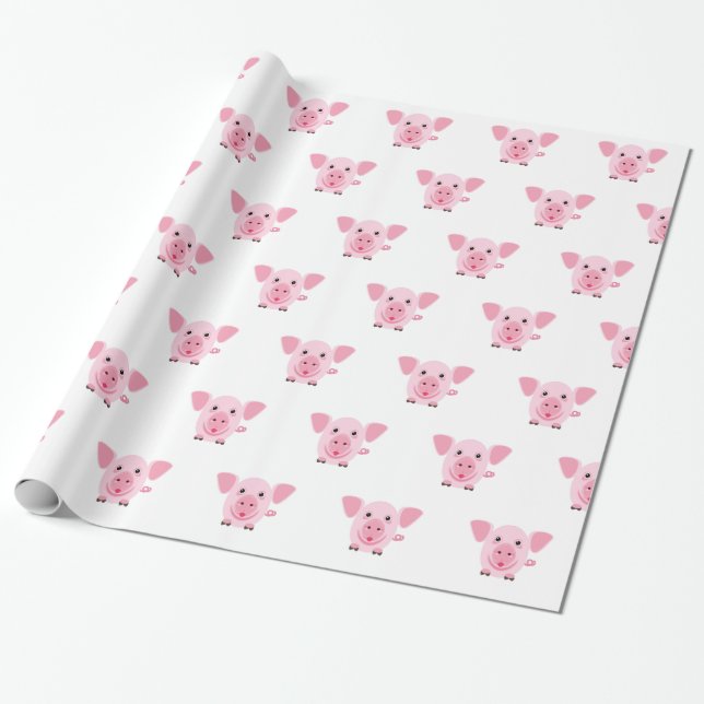 Papel De Regalo Pequeño y lindo cerdo rosa (Desenrollado)