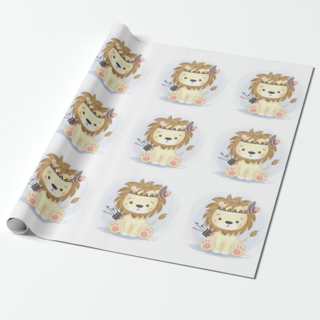 Papel De Regalo Pequeño y lindo novio león bebé ducha (Desenrollado)