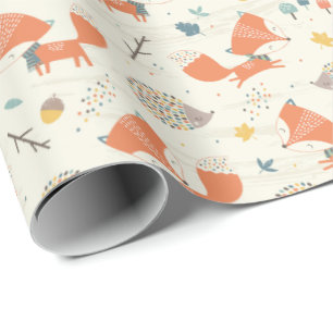 Papel De Regalo Pequeño zorro y edgehog con hojas caídas