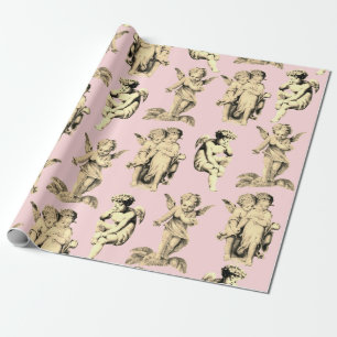 Papel De Regalo Pequeños ángeles pesimistas cupido en rosa