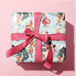 Papel De Regalo Pequeños animales de invierno Árboles navideños ni