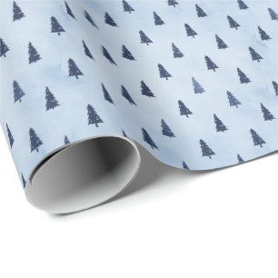 Papel De Regalo Pequeños árboles de Navidad elegantes de hielo azu