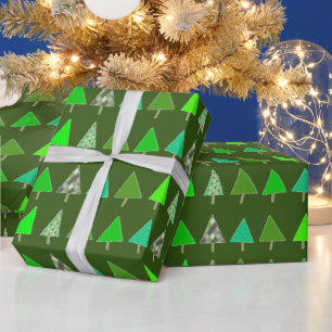 Papel De Regalo Pequeños árboles verdes de Navidad Fiesta envuelto