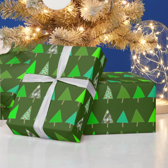Papel De Regalo Pequeños árboles verdes de Navidad Fiesta envuelto (Vacaciones)