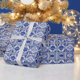 Papel De Regalo Pequeños azulejos holandeses con patrones azules y