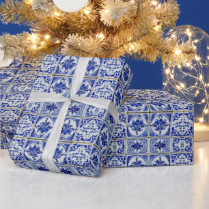 Papel De Regalo Pequeños azulejos holandeses con patrones azules y