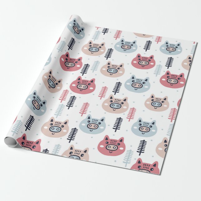 Papel De Regalo Pequeños cerdos temáticos festivos de Piggies el | (Desenrollado)