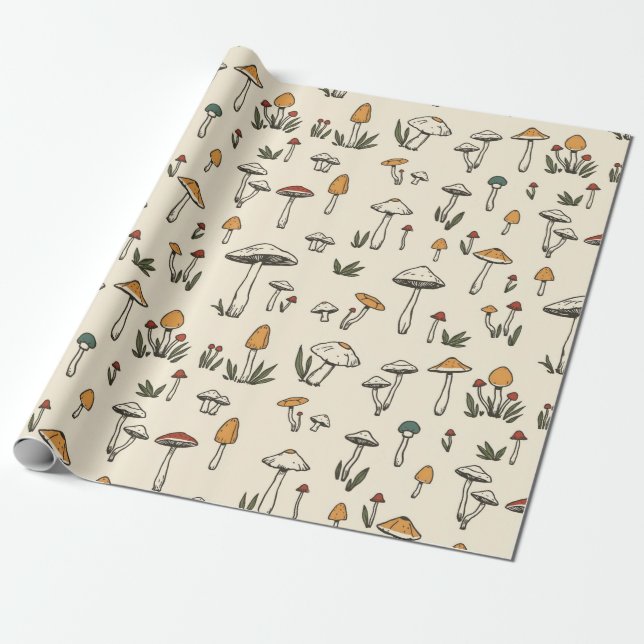 Papel De Regalo Pequeños champiñones en un fondo beige (Desenrollado)