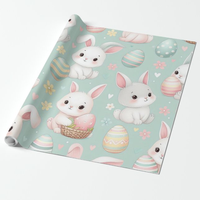 Papel De Regalo Pequeños conejitos de Pascua con huevos de Pascua (Desenrollado)