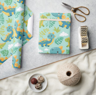 Papel De Regalo Pequeños dinos, sin fisuras al estilo boho