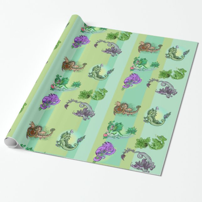 Papel De Regalo Pequeños dragones de jardín de hierbas (Desenrollado)