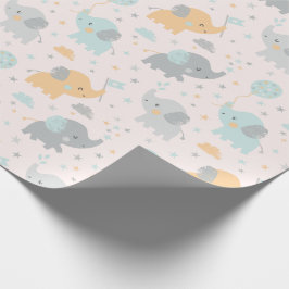 Papel De Regalo Pequeños elefantes de menta naranja gris