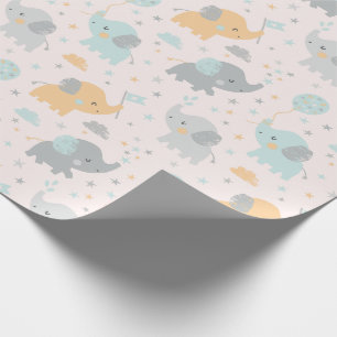 Papel De Regalo Pequeños elefantes de menta naranja gris
