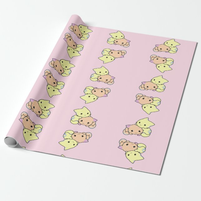 Papel De Regalo Pequeños gatitos en rosa (Desenrollado)