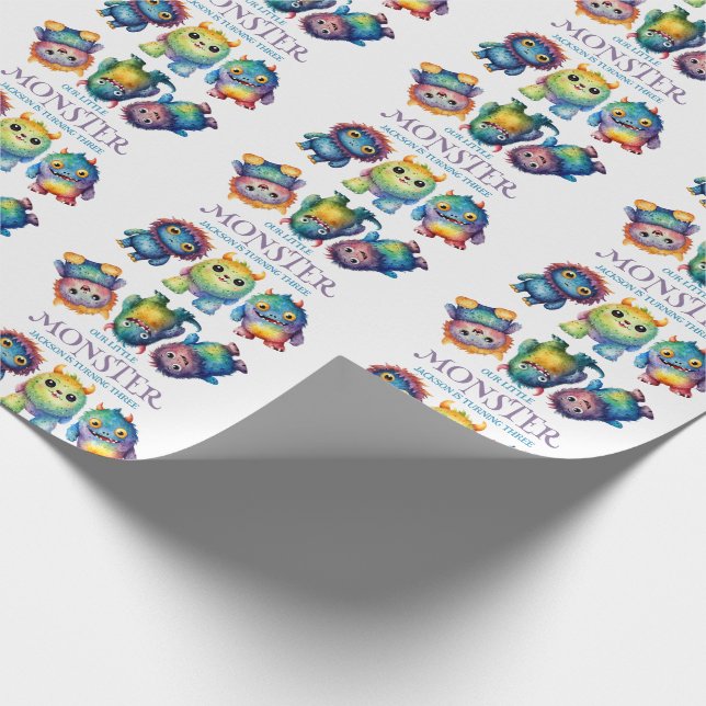 Papel De Regalo Pequeños monstruitos de colores alegres cumpleaños (Esquina)