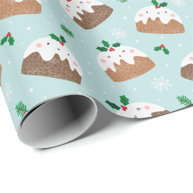 Papel De Regalo Pequeños navidades pequeños puddings sobre azul cl (Esquina del rollo)