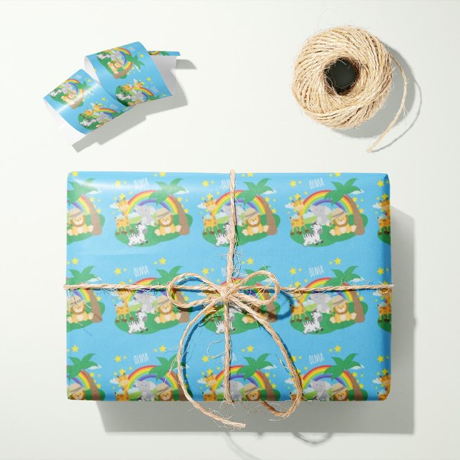 Papel De Regalo Pequeños niños Safari Jungla Animales y Nombre (Subido por el creador)