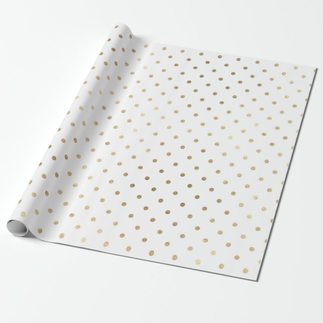 Papel De Regalo Pequeños puntos del Polka blanco dorado clásico (Desenrollado)