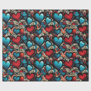 Papel De Regalo Pequeños Rosas azules Tattoo Hearts Tema digital