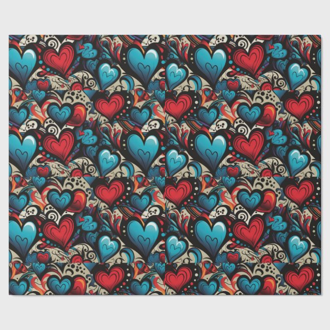 Papel De Regalo Pequeños Rosas azules Tattoo Hearts Tema digital (Costura)