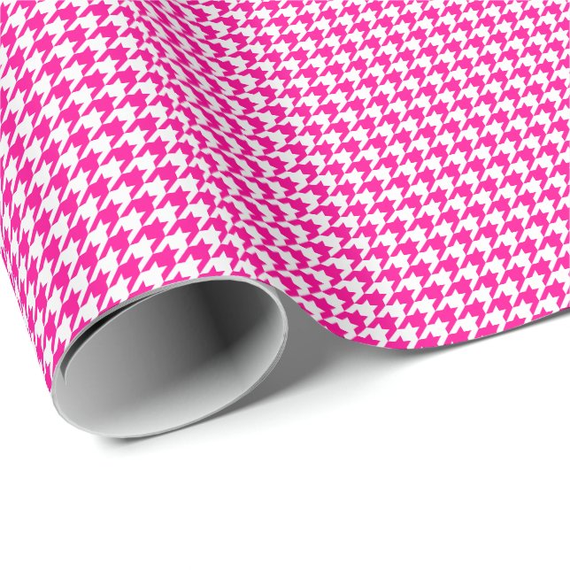 Papel De Regalo Pequeños rosas fuertes y blanco Houndstooth (Esquina del rollo)