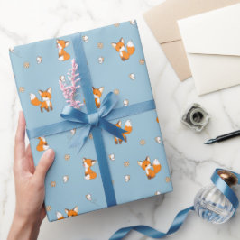 Papel De Regalo Pequeños zorritos cortos en azul