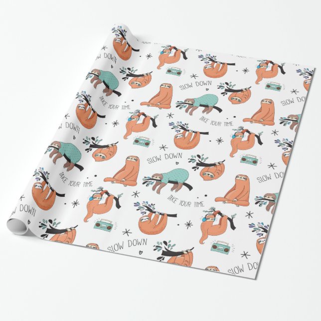 Papel De Regalo Perezas perezosas lindas (Desenrollado)