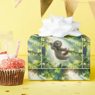 Papel De Regalo Perezoso Adorable Colgando de una Rama en Rayos de