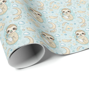 Papel De Regalo Perezoso Bebé Tierno Patrón Acuarela Pastel 