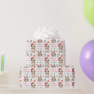 Papel De Regalo Perezoso Lindo Santa Sombrero Fiestas Navidad