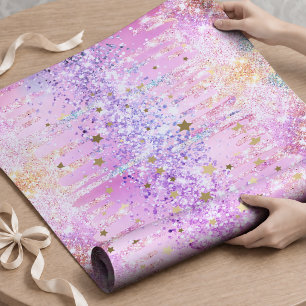 Papel De Regalo Perforaciones de Purpurina rosa de unicornio arcoi