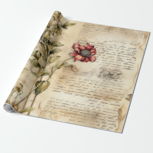 Papel De Regalo Pergamino Vintage con Decoupage Floral Elegante