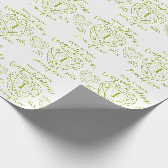 Papel De Regalo Peridot boda aniversario 1 año verde blanco (Esquina)