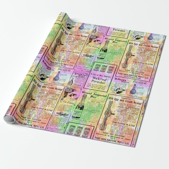 Papel De Regalo Periódico de acuarela (Desenrollado)