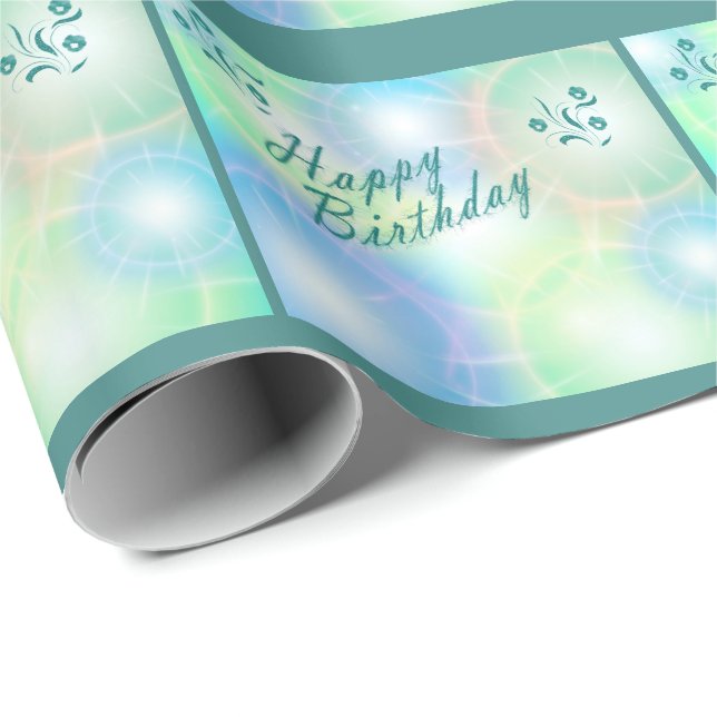 Papel De Regalo periódico de cumpleaños feliz azul (Esquina del rollo)