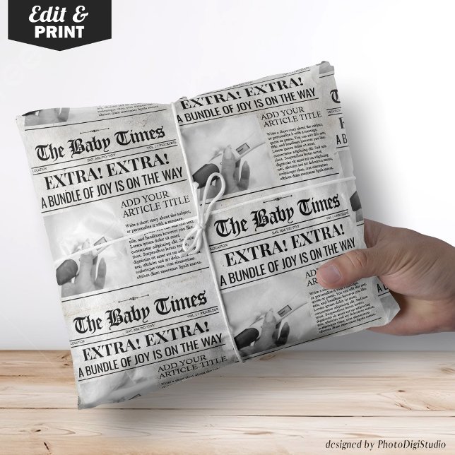 Papel De Regalo Periódico de Invitación de embarazo de sorpresa (Custom Pregnancy Announcement Newspaper Wrap, News Wrapping Paper)