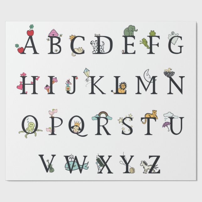 PAPEL DE REGALO PERIÓDICO DE RAPAS: CARTA ALPHABET (Superficie plana)