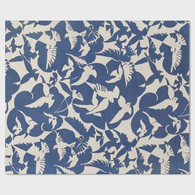 PAPEL DE REGALO PERIÓDICO DE RAPAS: PIGEONS EN BLANCO + AZUL: 1928 (Superficie plana)