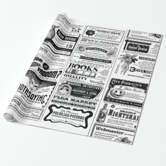 Papel De Regalo periódico espeluznante de halloween blanco antiguo