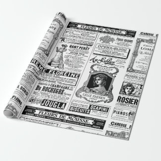 Papel De Regalo periódico victoriano antiguo francés blanco negro