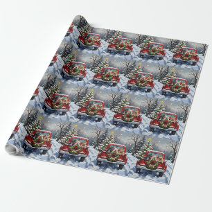 Papel De Regalo Perrito Bulldog Francés Navidad Camión Rojo Fiesta