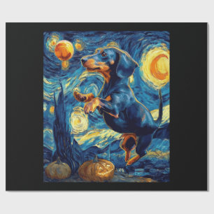 Papel De Regalo Perrito Dachshund Noche Estrellada de Halloween