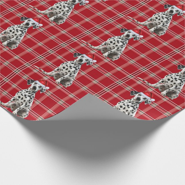 Papel De Regalo Perrito Dálmata Cuadro Rojo Navideño (Esquina)