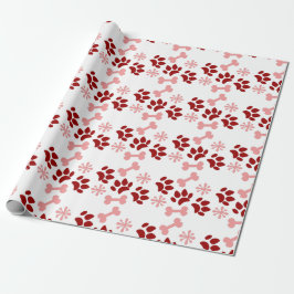 Papel De Regalo Perrito Gato Patitas Huesos Copos de Nieve Rosa Ro