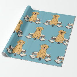 Papel De Regalo Perro Académico Azul Capítulo Uno Retriever Dorado