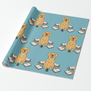 Papel De Regalo Perro Académico Azul Capítulo Uno Retriever Dorado