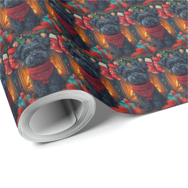 Papel De Regalo Perro Affenpinscher Con Chimenea De Regalos Navida (Esquina del rollo)