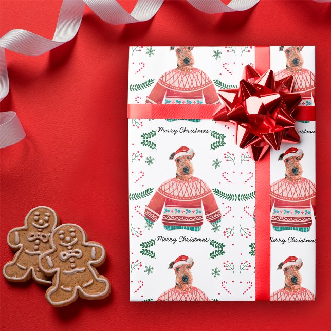 Papel De Regalo Perro Airedale con Jersey de Navidad Festivo (Subido por el creador)