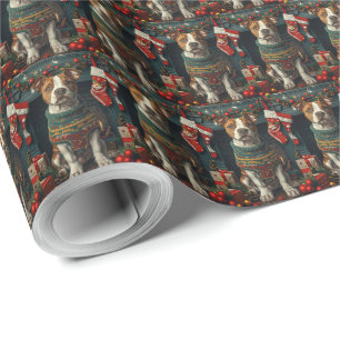 Papel De Regalo Perro American Staffordshire con regalos de Navida